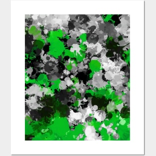 Green and Grey Paint Splatter Posters and Art